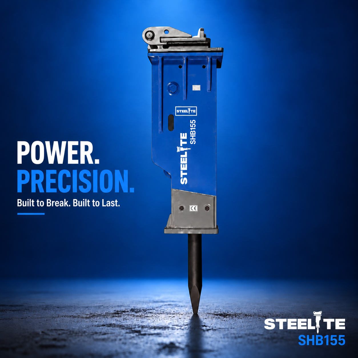 Steelite SHB155 Hydraulikhammer – Brandshots-Motiv vor blauem Studiohintergrund